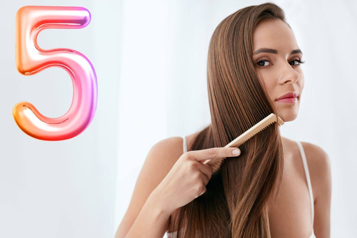 Donna che pettina capelli e numero 5